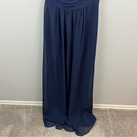 David’s Bridal Navy Long Crinkle Chiffon Bridesmaid Dress NWT Size 6 - Picture 5 of 16